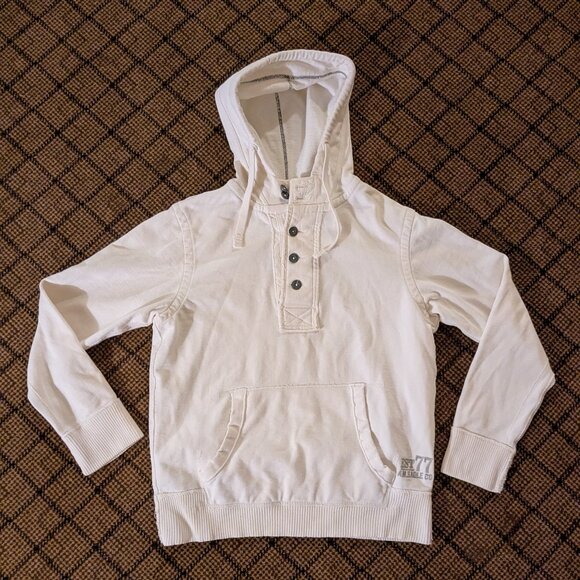 American Eagle Henley Button Pullover Hoodie Sz Large VTG Y2K Skater White Thick - Picture 1 of 11
